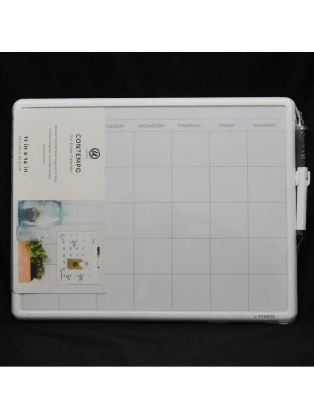 U Brands 11x14 Magnetic Dry Erase Monthly Calendar White Contempo Frame New